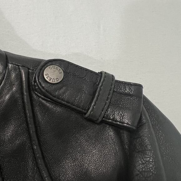 Vintage Y2K Guess Leather Bomber Jacket size Small Black Butter Soft Leather - Picture 6 of 13
